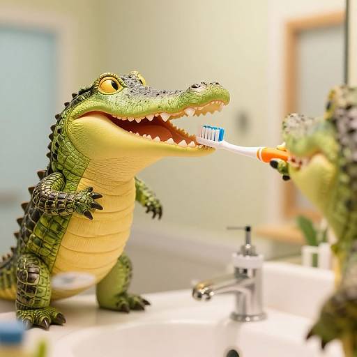 Happy Alligator Brushing Teeth
