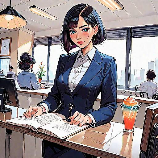 Anime Office Lady at Cafe