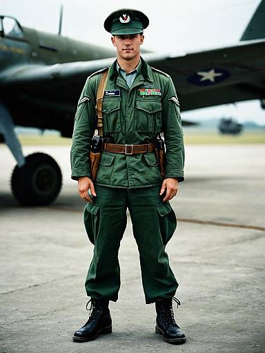 Man in World War II Air Force Uniform Standing Outdoors