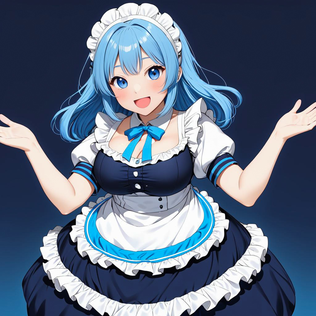 Playful Blue-Haired Maid in Studio