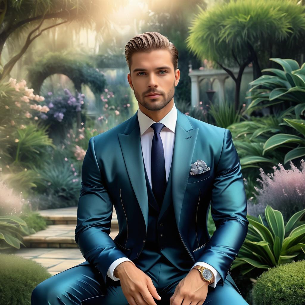 Elegant Man in Fantasy Garden Setting