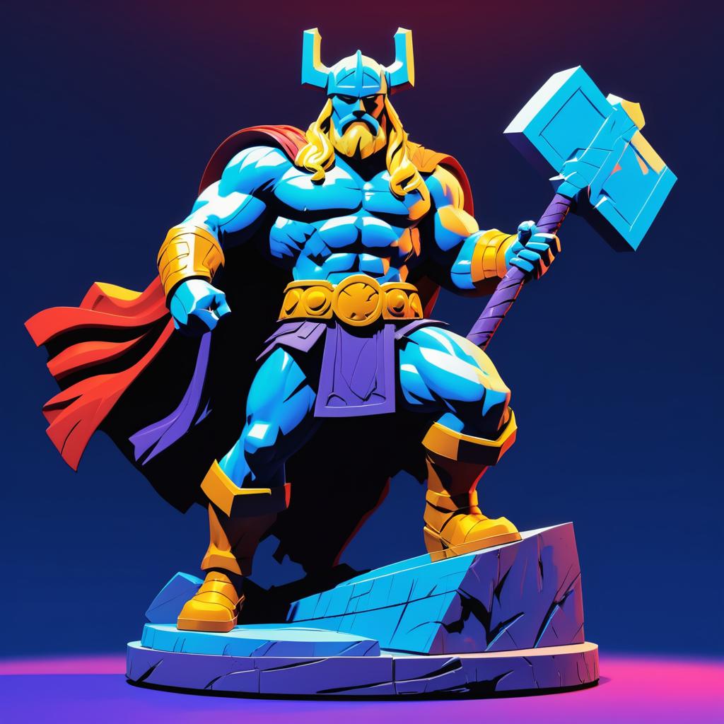 Vibrant Thor Statue in Mignola Style