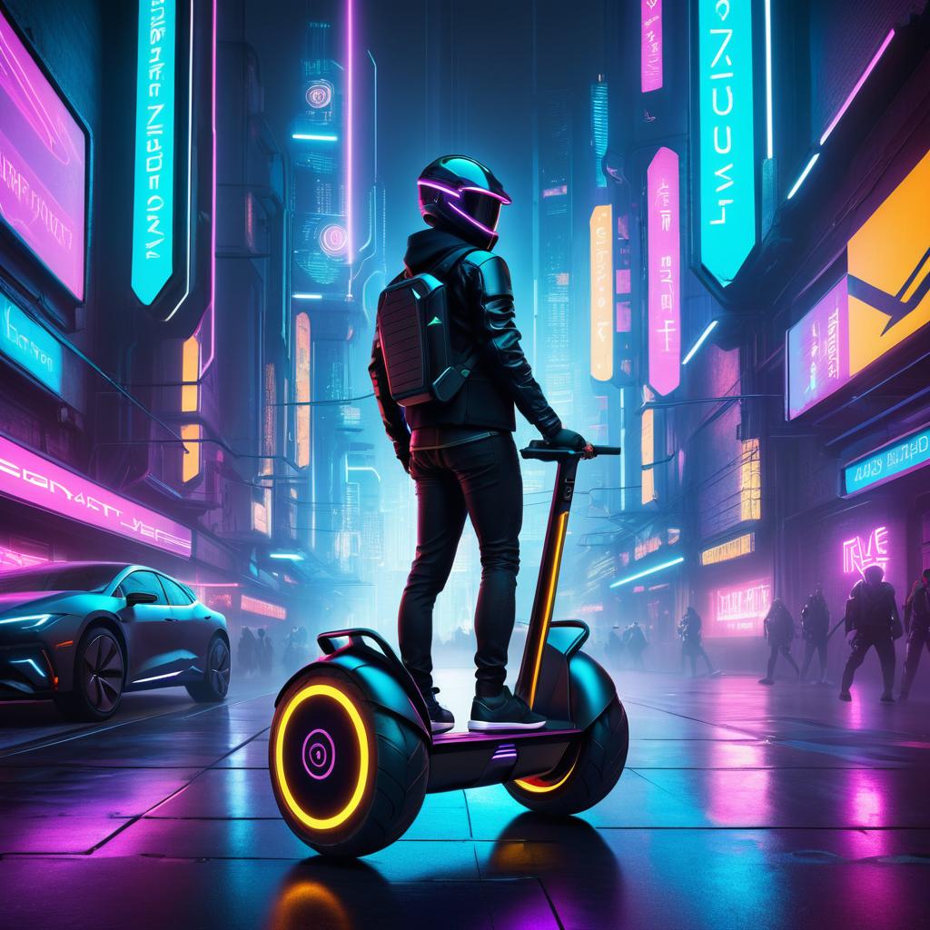 Futuristic Warrior Segway in Cyberpunk City