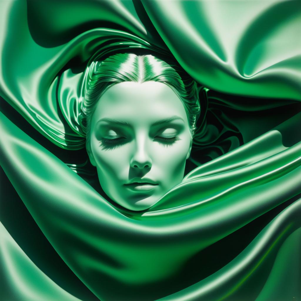 Hyperrealistic Silk Woman in Emerald Drapery