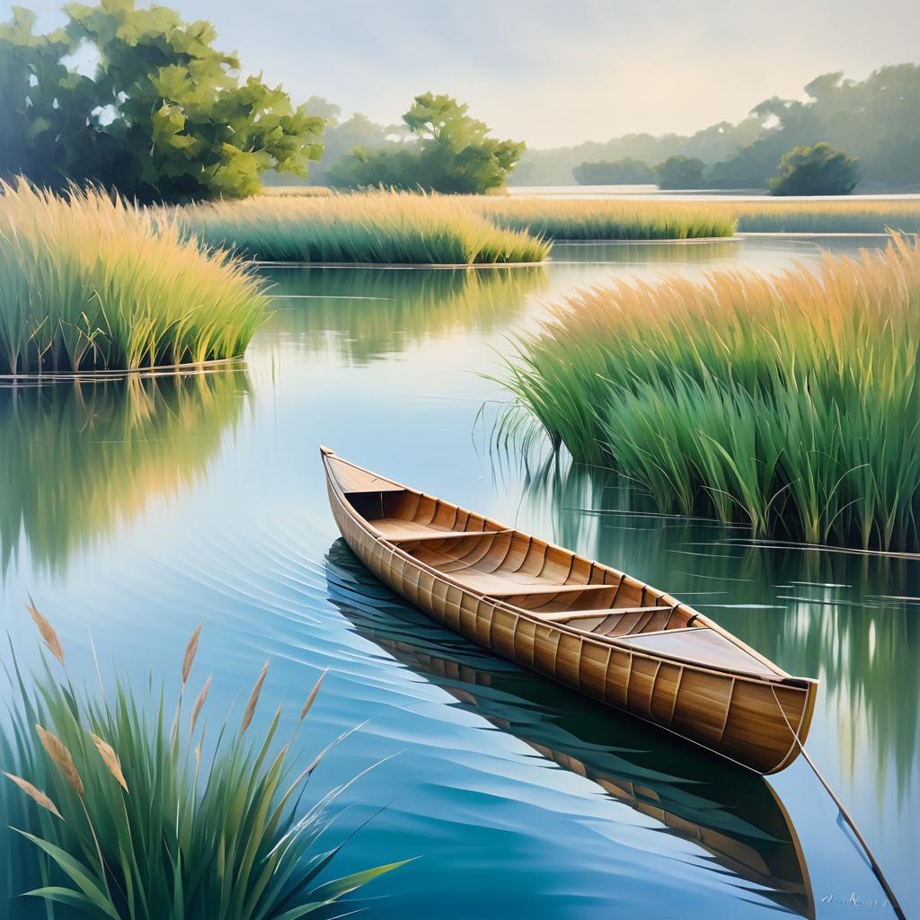 Serene Impressionism of a Canoe Scene