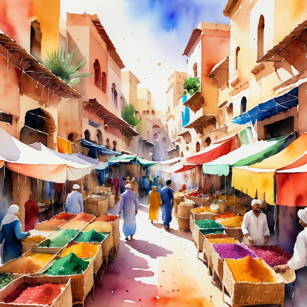 Vibrant Watercolor of Moroccan Market Scene