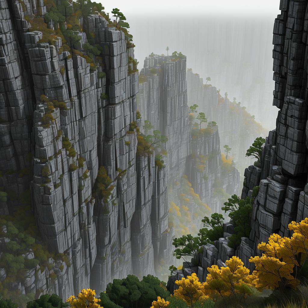 3D Wireframe of Craggy Cliffs in Rain