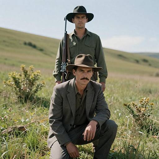 Dynamic Scene of Two Rugged Hunters