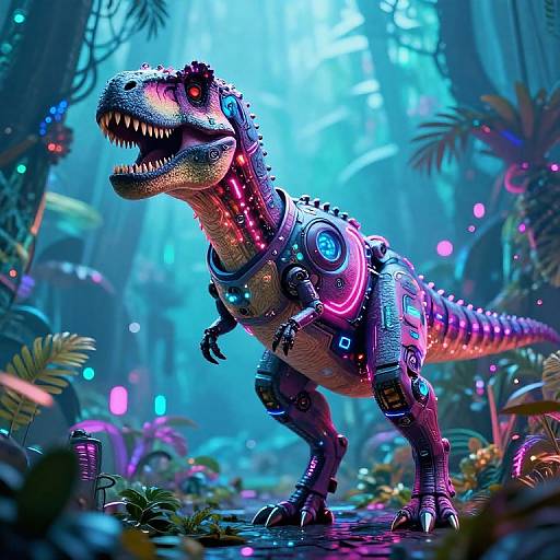 Cyberpunk T-Rex in Neon Jungle
