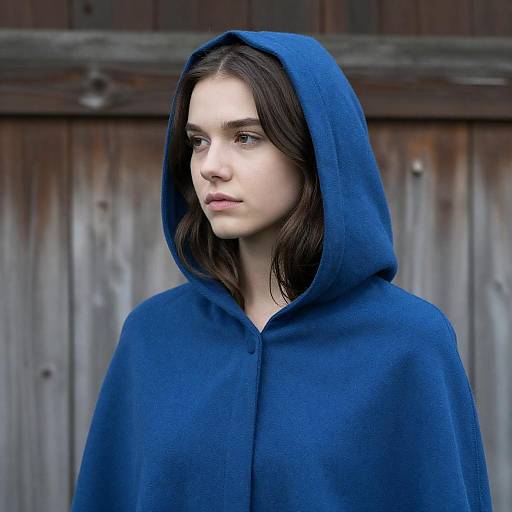 Contemplative Woman in Blue Cloak