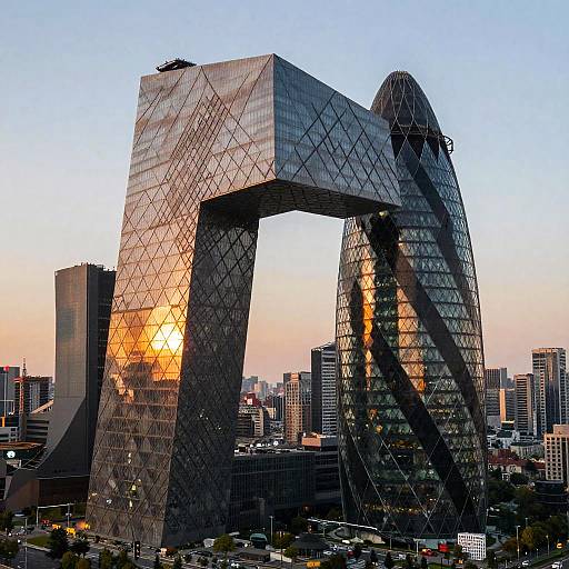 Futuristic Fishbone Architecture at Sunset