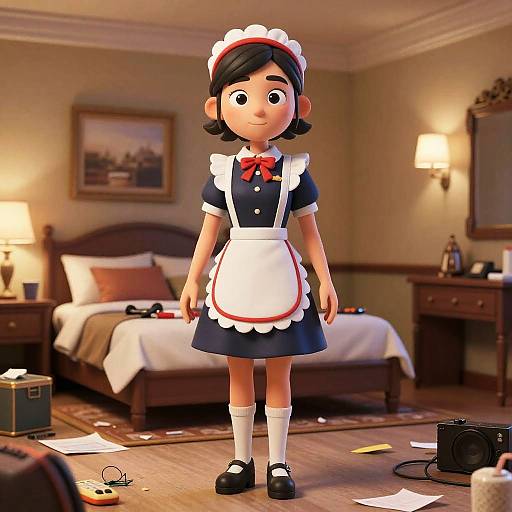 3D Cinematic Chambermaid in Hotel Room