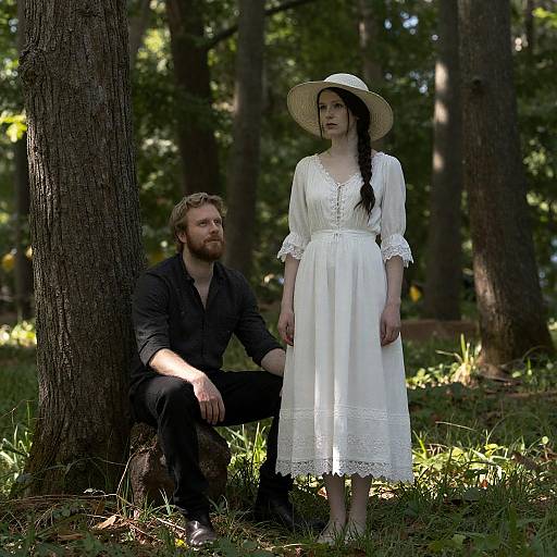 Sunlit Forest Couple in Vintage Attire