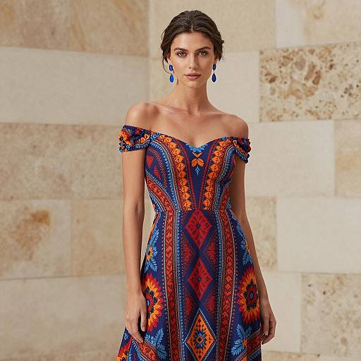 Young Woman in Colorful Ankara Off-Shoulder Dress