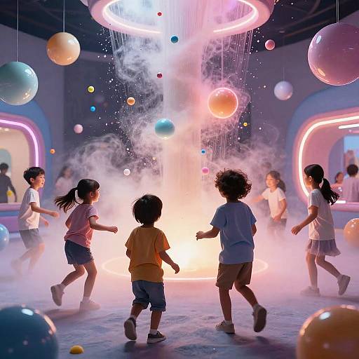 Playful Kids in Neon Dreamscape