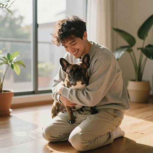 Joyful Moment: Man and French Bulldog