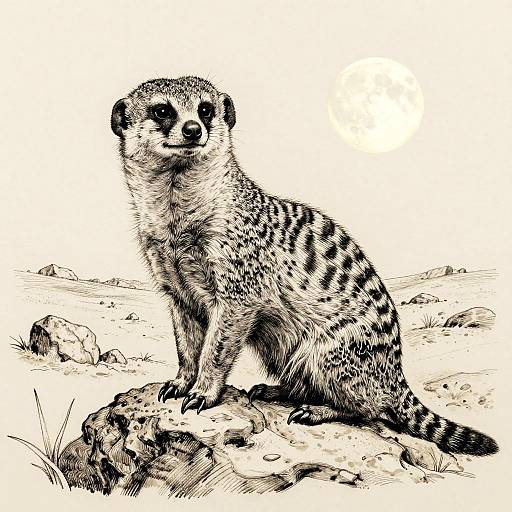 Intricate Pen and Ink Mongoose Art