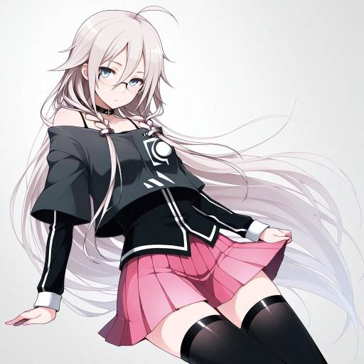 Anime Girl with White Hair and Glasses