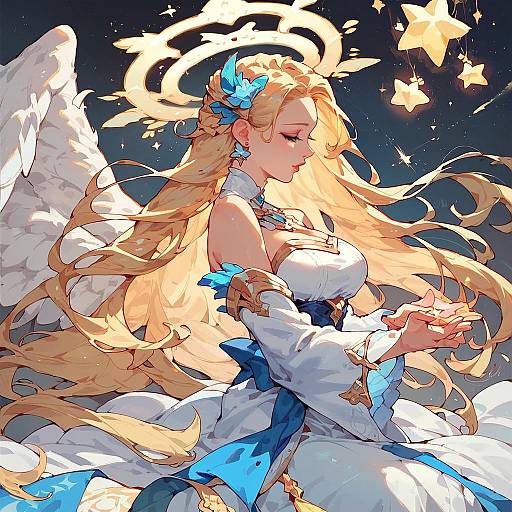Magical Angel Girl with Blonde Hair and White Robe
