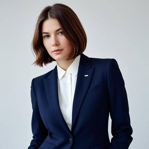 Elegant Woman in Navy Blue Tailored Suit