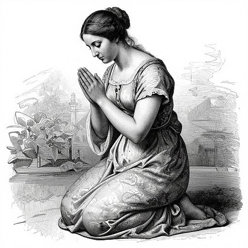 Vintage Black-and-White Prayer Portrait