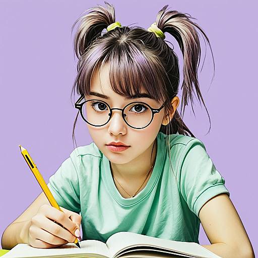 Lavender Sketch: Girl with Glasses
