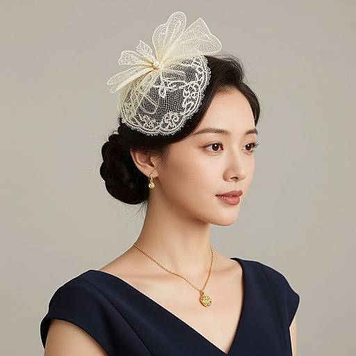 Elegant Woman with Lace Crown Fascinator