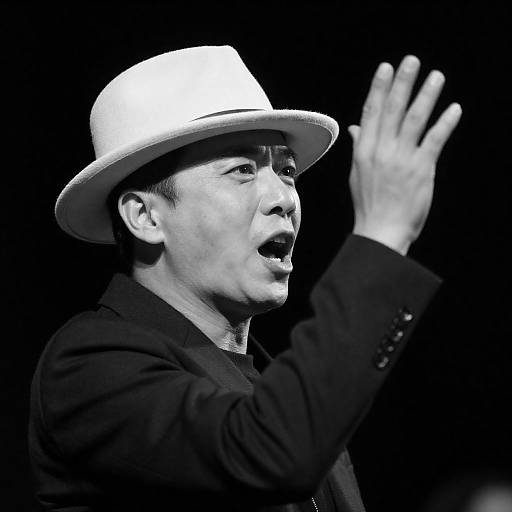 Intense Singer in Black and White Photo