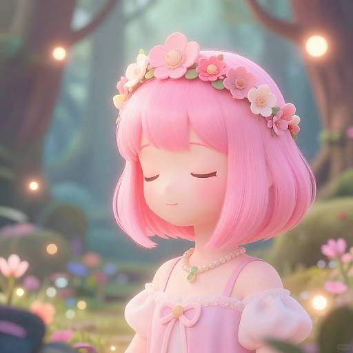 Pink Bob Hair in Fantasy Forest
