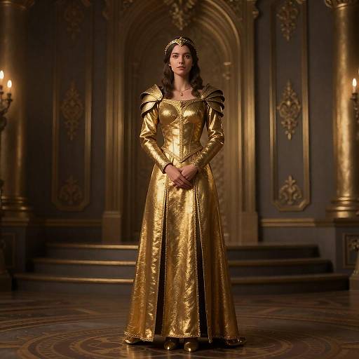 Regal Woman in Ornate Medieval Room