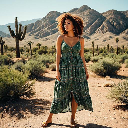Woman in Bohemian Dress in Desert Landscape