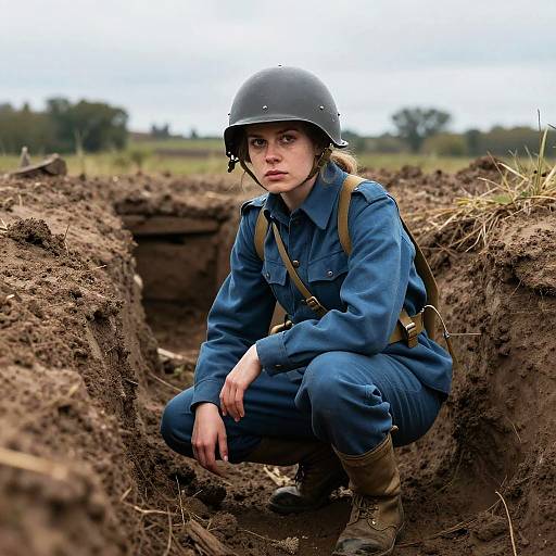 WWI Female Soldier in Trench