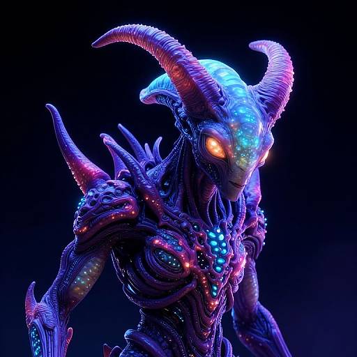 Bioluminescent Horned Alien Creature