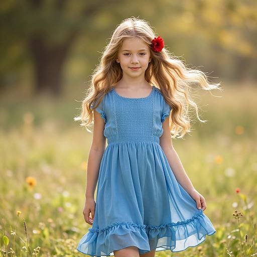 Serene Blonde Girl in Sunlit Meadow