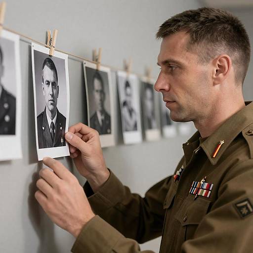 Military Veteran Reflecting on Photographs