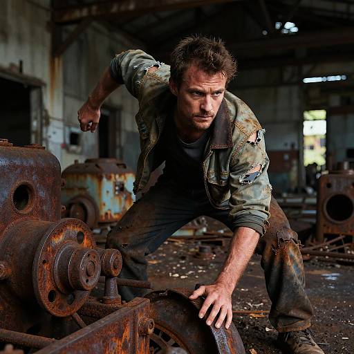 Cinematic Portrait at Rusted Industrial Ruins