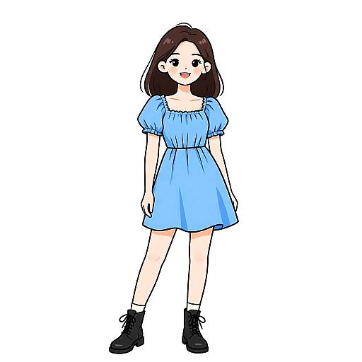 Smiling Woman in Light Blue Babydoll Dress