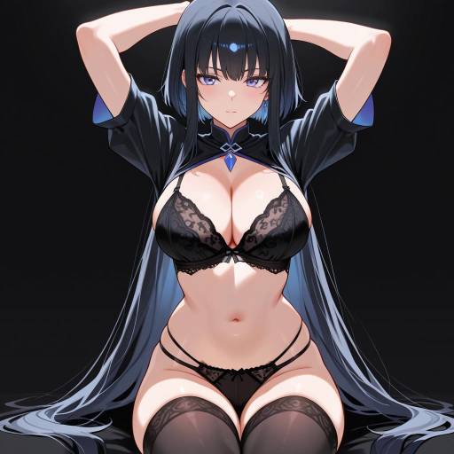 Mysterious Femme in Black Lingerie