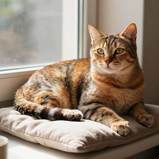 Cozy Tabby Cat on Sunlit Windowsill
