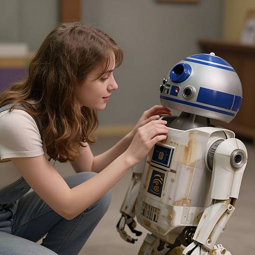 Young Woman and Classic Droid Connection