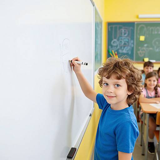 Child Drawing in Vibrant Classroom