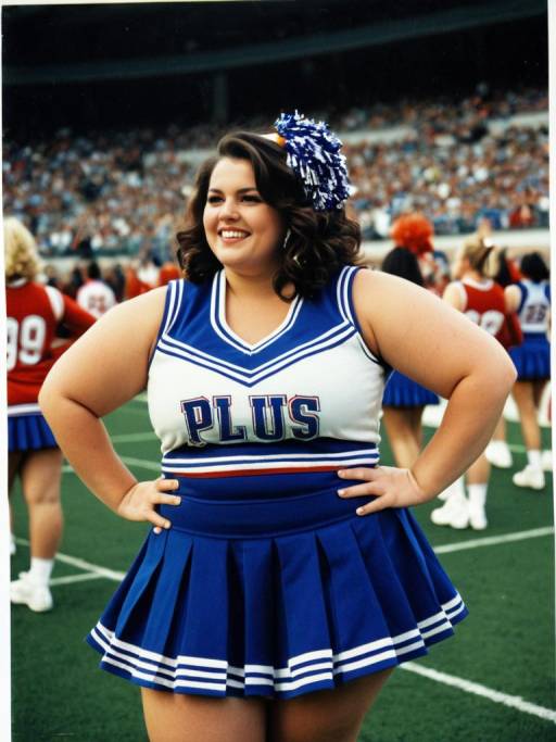 Plus Size Cheerleader in Blue Uniform