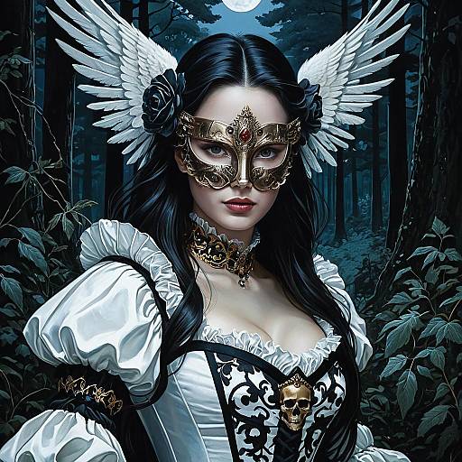 Ultrarealistic Angel Princess with Skull Mask