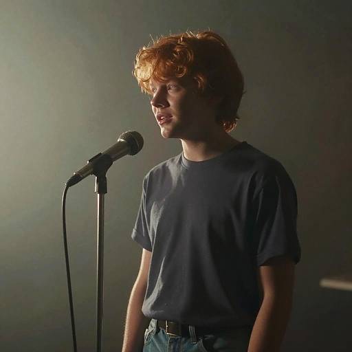 Retro Redhead Boy at Microphone Scene
