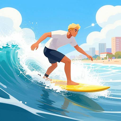 Confident Blonde Surfer on Vibrant Wave