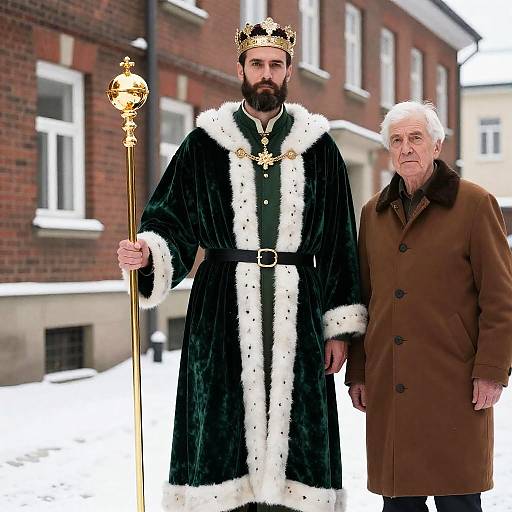 Regal Figures in a Snowy Street Scene
