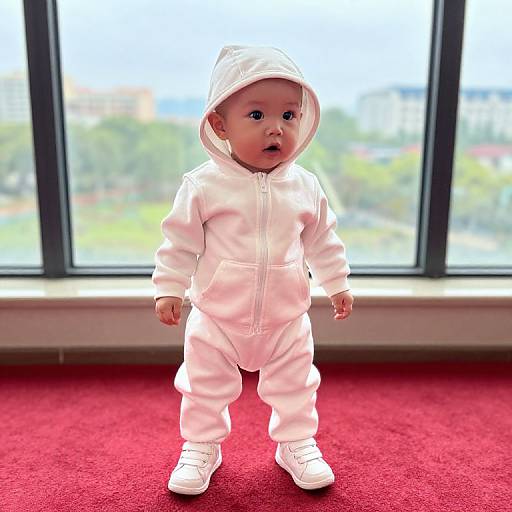 Baby in White Outfit on Red Carpet