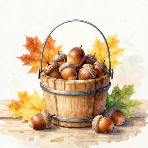 Serene Autumn Acorns Watercolor