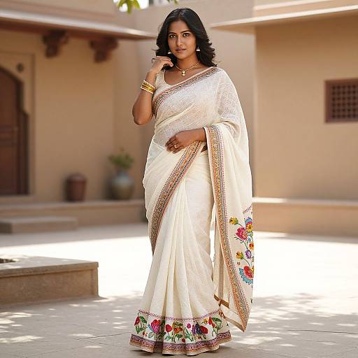 Realistic Portrait of Indian Woman in Dhakai Saree