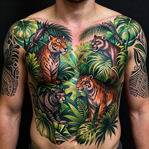 Vibrant Jungle Chest Tattoo Design